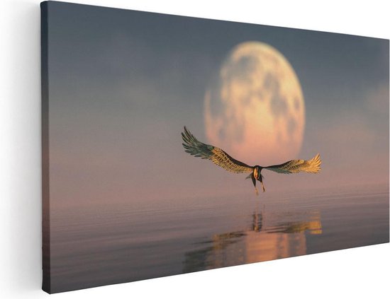 Artaza Canvas Schilderij Adelaar boven het Water bij de Maan - 40x20 - Klein - Foto Op Canvas - Canvas Print