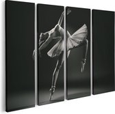 Artaza Canvas Schilderij Vierluik Ballerina op Haar Tenen - Ballet - Zwart Wit - 80x60 - Foto Op Canvas - Canvas Print