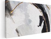 Artaza Canvas Schilderij Abstracte Kunst - Wit met Zwart en Goud - 120x60 - Groot - Foto Op Canvas - Canvas Print