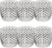 Clayre & Eef Waterglas set van 6 260 ml Transparant Glas Hartjes Drinkbeker Drinkglas Sapglas