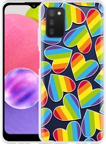 Hoesje Geschikt voor Samsung Galaxy A03s Regenboog Hartjes