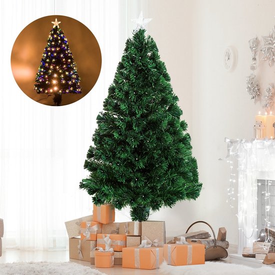 Kerstboom met LED verlichting - Glasvezel - Kunstkerstboom - Kerst - Kerstversiering - 120 cm