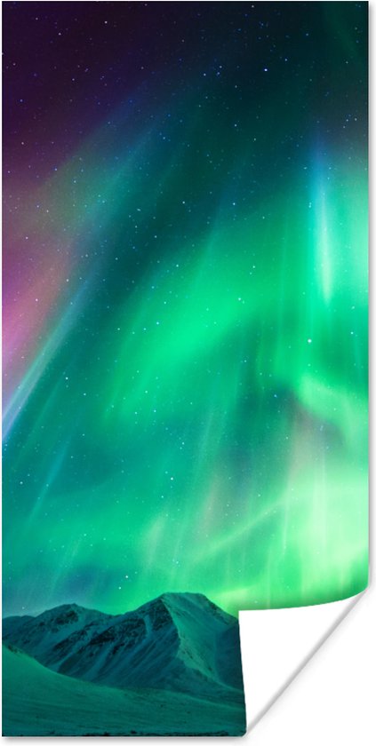 Poster Noorderlicht - Alaska - Berg - 40x80 cm