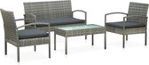 Decoways - 4-delige Loungeset met kussens poly rattan grijs