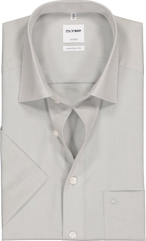 OLYMP Luxor comfort fit overhemd - korte mouw - grijs - Strijkvrij - Boordmaat: