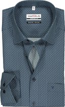 MARVELIS comfort fit overhemd - blauw met groen en wit fijn gebloemd - Strijkvrij - Boordmaat: 50