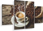 Schilderij - Een kop hete koffie en bonen, horeca, 4 luik, premium print