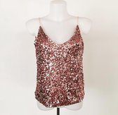 Tanktop met Pailletten, Top met Glitter, Verstelbare Bandjes en Voering, Roze