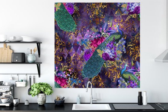 Stickers muraux - Motifs - Paon - Violet - 120x120 cm - Film Adhésif XXL