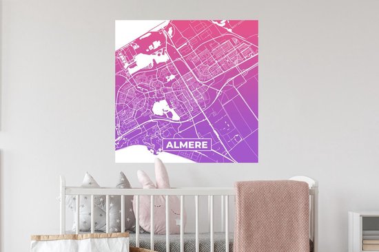 Stickers muraux - Plan de la ville - Almere - Violet - Rose - 50x50 cm - Feuille adhésive - Carte