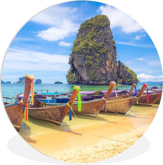 WallCircle - Wandcirkel ⌀ 30 - Boot - Strand - Thailand - Ronde schilderijen woonkamer - Wandbord rond - Muurdecoratie cirkel - Kamer decoratie binnen - Wanddecoratie muurcirkel - Woonaccessoires