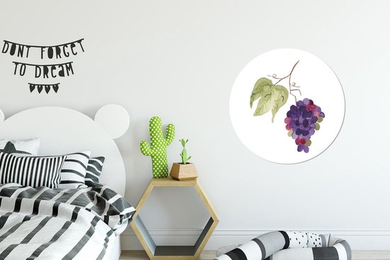 WallCircle - Stickers muraux muraux - Cercle de papier peint - Raisins - Feuilles - Aquarelle - 50x50 cm - Cercle mural - Autocollant - Autocollant papier peint rond
