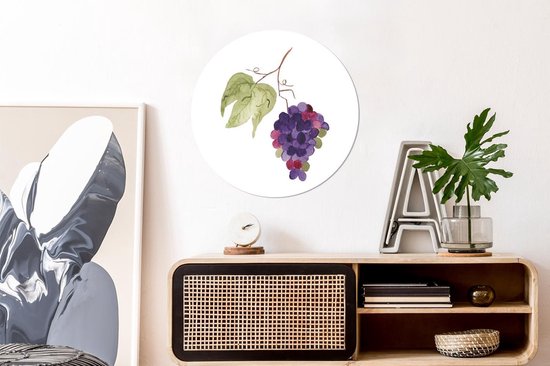 WallCircle - Stickers muraux muraux - Cercle de papier peint - Raisins - Feuilles - Aquarelle - 50x50 cm - Cercle mural - Autocollant - Autocollant papier peint rond