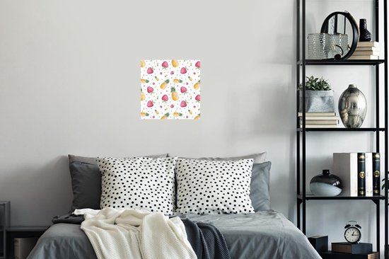 Muurstickers - Sticker Folie - Aardbeien - Ananassen - Waterverf - Sjablonen - 30x30 cm - Plakfolie - Muurstickers Kinderkamer - Zelfklevend Behang - Zelfklevend behangpapier - Stickerfolie