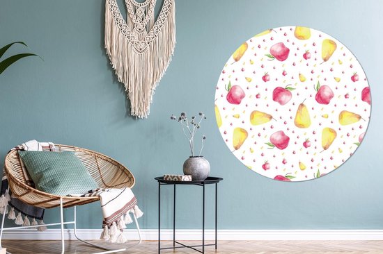 Wandcirkel - Muurcirkel Binnen - Peren - Appels - Waterverf - ⌀ 120 cm - Wanddecoratie - Ronde Schilderijen XXL