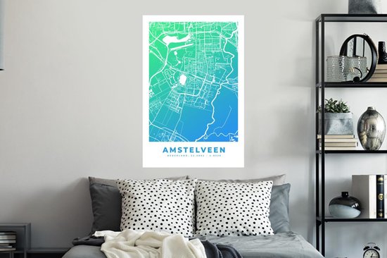 Stickers muraux - Plan de la ville - Amstelveen - Blauw - 60x90 cm - Feuille adhésive - Carte