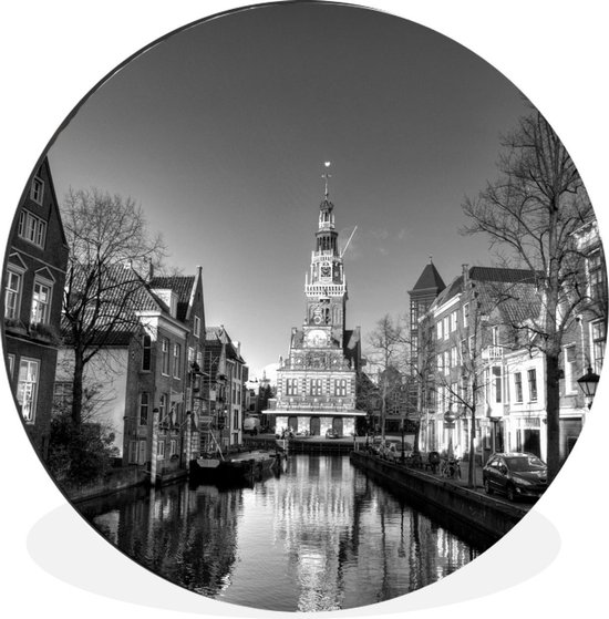 WallCircle - Wandcirkel - Muurcirkel - Alkmaar - Gracht - Zwart - Wit - Aluminium - Dibond - ⌀ 30 cm - Binnen en Buiten