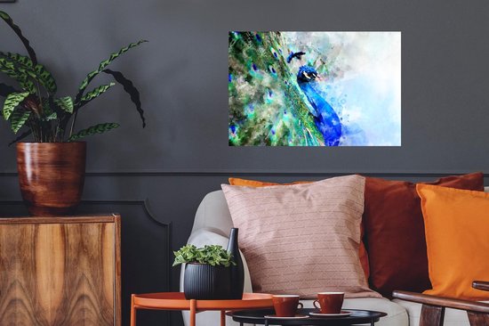 Stickers muraux - Film autocollant - Aquarelle - Paon - Blauw - 60x40 cm - Film adhésif - Stickers muraux Chambre d'enfant - Papier peint autocollant