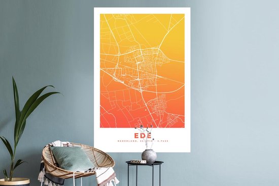 Stickers muraux - Plan de la ville - Ede - Nederland - Jaune - 80x120 cm - Feuille adhésive - Carte