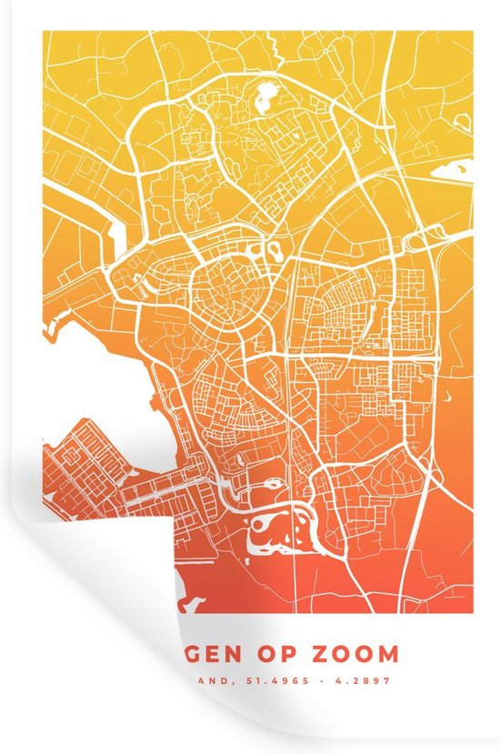 Stickers Stickers muraux - Plan de la ville - Montagnes op Zoom - Oranje - Jaune - 80x120 cm - Feuille adhésive - Carte