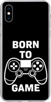 Geschikt voor iPhone Xs Max hoesje - Gamen - Quotes - Controller - Born to game - Zwart - Wit - Siliconen Telefoonhoesje