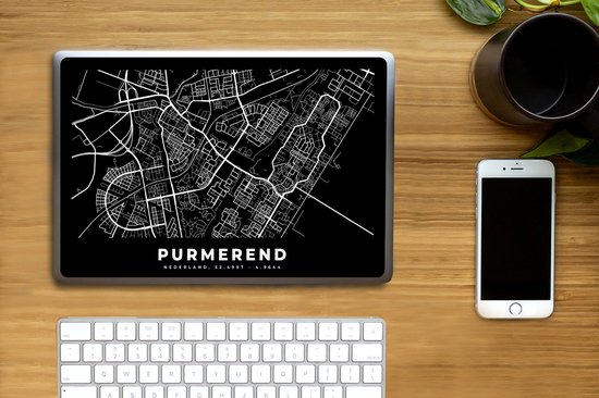 Laptop sticker - 10.1 inch - Kaart - Purmerend - Zwart - 25x18cm - Laptopstickers - Laptop skin - Cover
