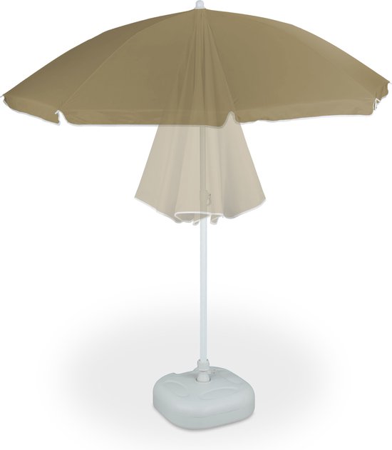 Relaxdays parasol met knikarm 180 cm - kantelbare strandparasol - ronde tuinparasol balkon - Taupé - Relaxdays