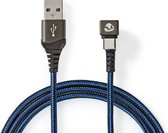 USB-Kabel | USB 2.0 | USB-A Male | USB-C™ Male | 480 Mbps | Verguld | 1.00 m | Rond | Gebreid / Nylon | Blauw / Zwart | Cover Window Box