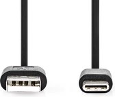 Nedis USB-Kabel - USB 2.0 - USB-A Male - USB-C Male - 15 W - 480 Mbps - Vernikkeld - 0.10 m - Rond - PVC - Zwart - Blister