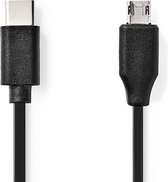 USB-Kabel - USB 2.0 - USB-C Male - USB Micro-B Male - 60 W - 480 Mbps - Vernikkeld - 1.00 m - Rond - PVC - Zwart - Envelop