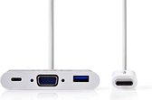 Nedis USB Multi-Port Adapter - USB 3.1 - USB-C Male - USB-A Female / USB-C Female / VGA Female 15p - 5 Gbps - 0.20 m - Rond - Vernikkeld - PVC - Wit - Blister