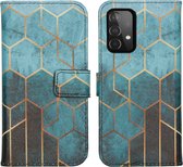 iMoshion Hoesje Geschikt voor Samsung Galaxy A72 Hoesje Met Pasjeshouder - iMoshion Design Softcase Bookcase - Goud / Meerkleurig / Groen / Green Honeycomb