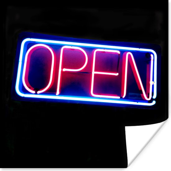 Une enseigne au néon avec le texte ouvert poster 30x30 cm - Tirage photo sur Poster (décoration murale salon / chambre)