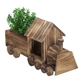 Relaxdays Plantenbak trein hout - tuindecoratie - bloempot - met folie - houten trein