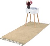 Relaxdays Vloerkleed katoen - karpet - tapijt -met franjes - diverse groottes - beige - 70x140cm