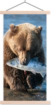 Porte-affiche avec affiche - Affiche scolaire - Ours - Marron - Poisson - 40x80 cm - lattes vierges
