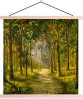 Posterhanger incl. Poster - Schoolplaat - Een illustratie van een pad door het bos - 60x60 cm - Blanke latten