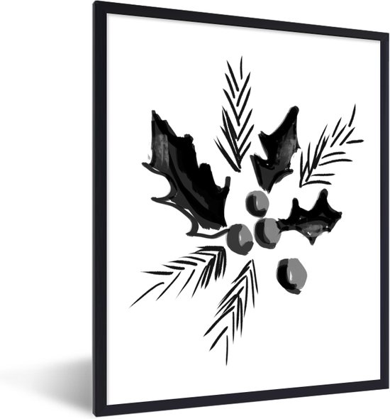 Kilauea Mountain concept stijfheid Fotolijst incl. Poster Zwart Wit- Illustratie - Kerst - Hulst - zwart wit -  60x80 cm -... | bol.com