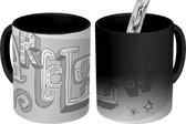 Magische Mok - Foto op Warmte Mok - Barcelona tekening in letters - zwart wit - 350 ML