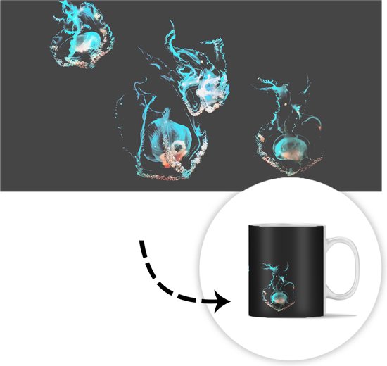 Mug - Méduse - Animaux aquatiques - Zwart - 350 ML - Tasse