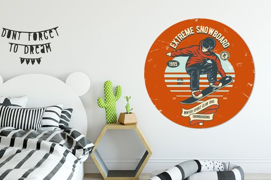 WallCircle - Stickers muraux - Cercle de papier peint - Snowboard - Vêtements - Hiver - Rétro - ⌀ 120 cm - Cercle mural - Autocollant - Sticker papier peint rond XXL