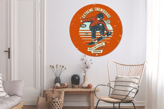 WallCircle - Stickers muraux - Cercle de papier peint - Snowboard - Vêtements - Hiver - Rétro - ⌀ 120 cm - Cercle mural - Autocollant - Sticker papier peint rond XXL