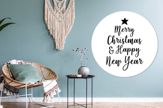 Noël citation Joyeux Noël et Happy année sur un autocollant fond blanc papier peint cercle mur - ⌀ 120 cm - peinture ronde - cercle de papier peint - cercle de mur - cercle vivant - auto-adhésif découpe et rond