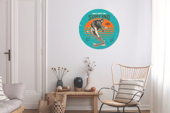 WallCircle - Stickers muraux - Cercle Papier Peint - Vintage - Surf - Planche de Surf - 80x80 cm - Cercle Mural - Auto Adhésif - Autocollant Rond Papier Peint