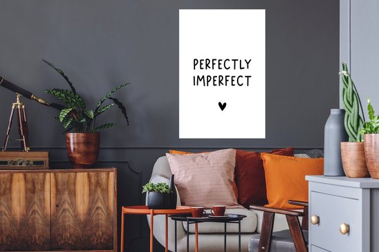 Muurstickers - Sticker Folie - Engelse quote "Perfectly imperfect" met een hartje op een witte achtergrond - 60x90 cm - Plakfolie - Muurstickers Kinderkamer - Zelfklevend Behang - Zelfklevend behangpapier - Stickerfolie