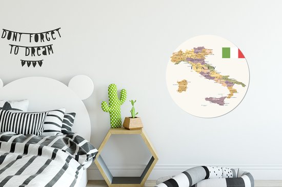 WallCircle - Wall Circle - Wall Circle Inside - Carte d'Italie - 60x60 cm - Décoration murale - Peintures Ronds