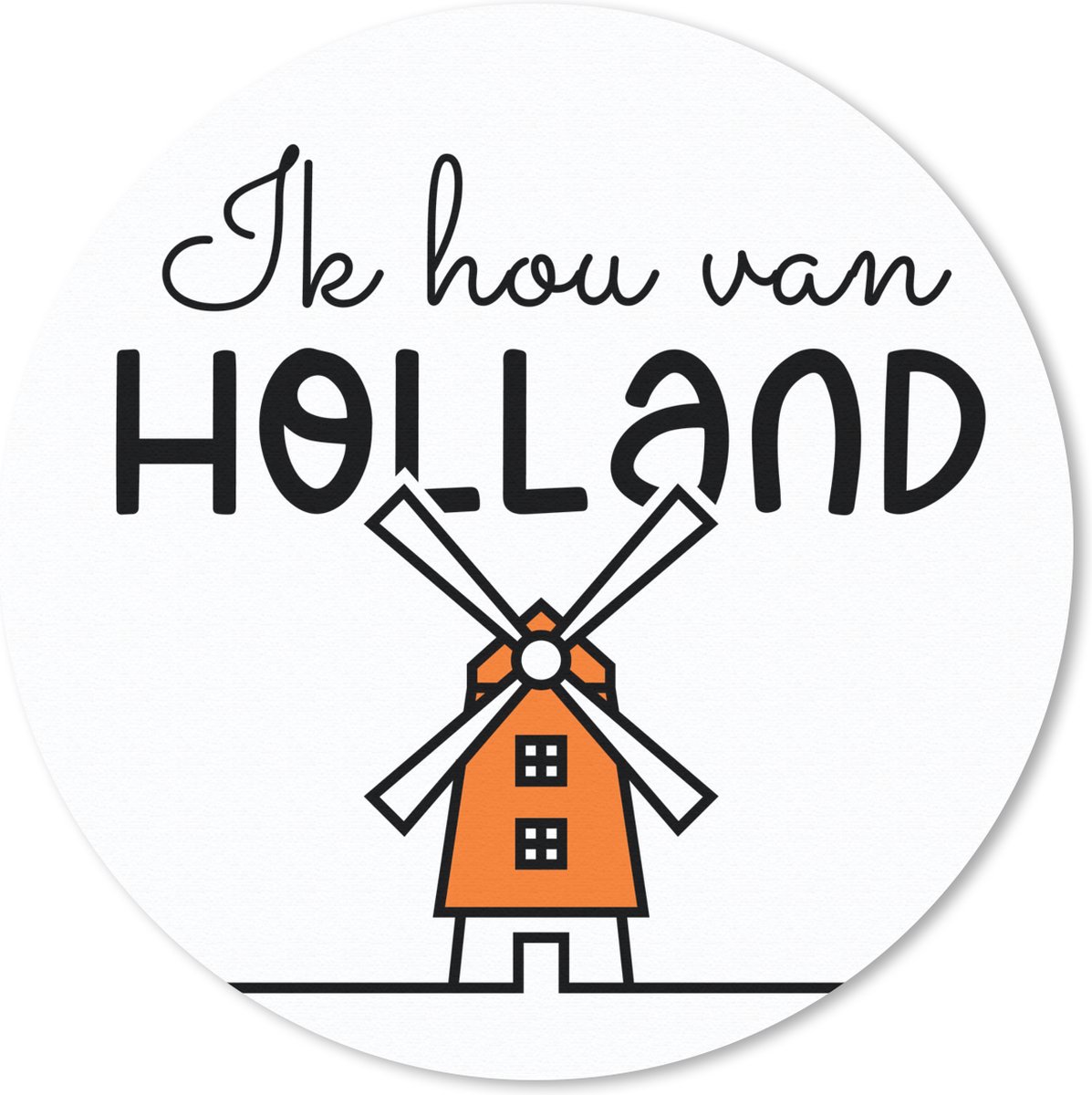Muismat rond 50x50 cm - Mousepad Ik hou van Holland - Molen - Oranje - Ronde muismatten