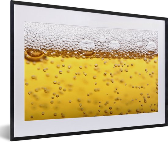 Fotolijst incl. Poster - Bierbubbels in glas met bier - 60x40 cm - Posterlijst