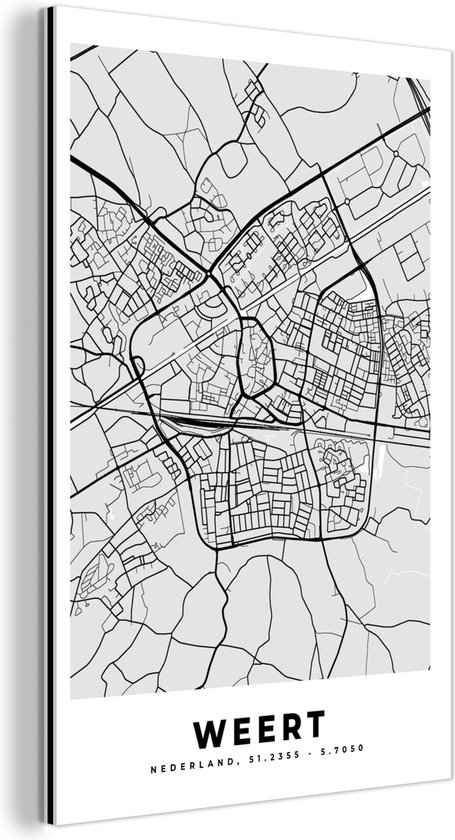 Wanddecoratie Metaal - Aluminium Schilderij Industrieel - Stadskaart - Weert - Grijs - Wit - 100x150 cm - Dibond - Foto op aluminium - Industriële muurdecoratie - Voor de woonkamer/slaapkamer - Plattegrond