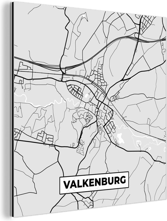 Wanddecoratie Metaal - Aluminium Schilderij Industrieel - Stadskaart - Valkenburg - Grijs - Wit - 20x20 cm - Dibond - Foto op aluminium - Industriële muurdecoratie - Voor de woonkamer/slaapkamer - Plattegrond